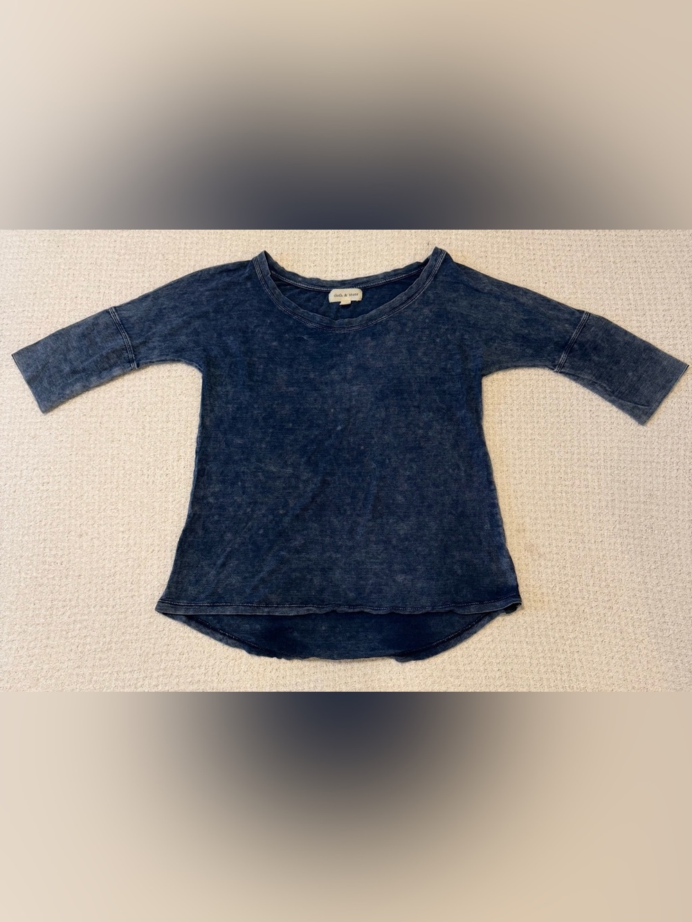 Cloth & Stone Blue Acid Wash Scoop Neck 3/4 Sleeve Top XS